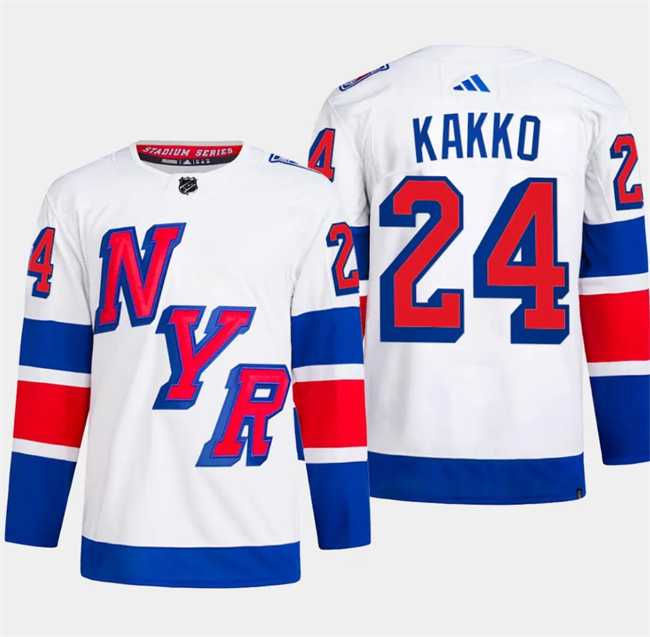 Mens New York Rangers #24 Kaapo Kakko White 2024 Stadium Series Stitched Jersey Dzhi